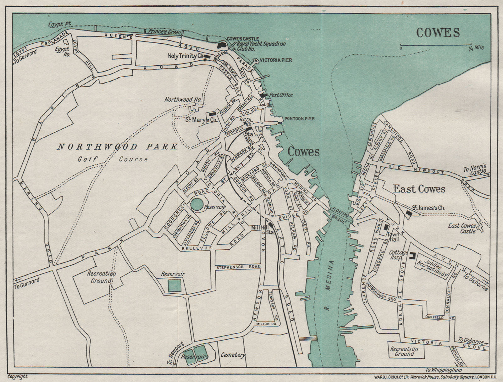 COWES vintage town/city plan. Isle of Wight. WARD LOCK 1929 old vintage map